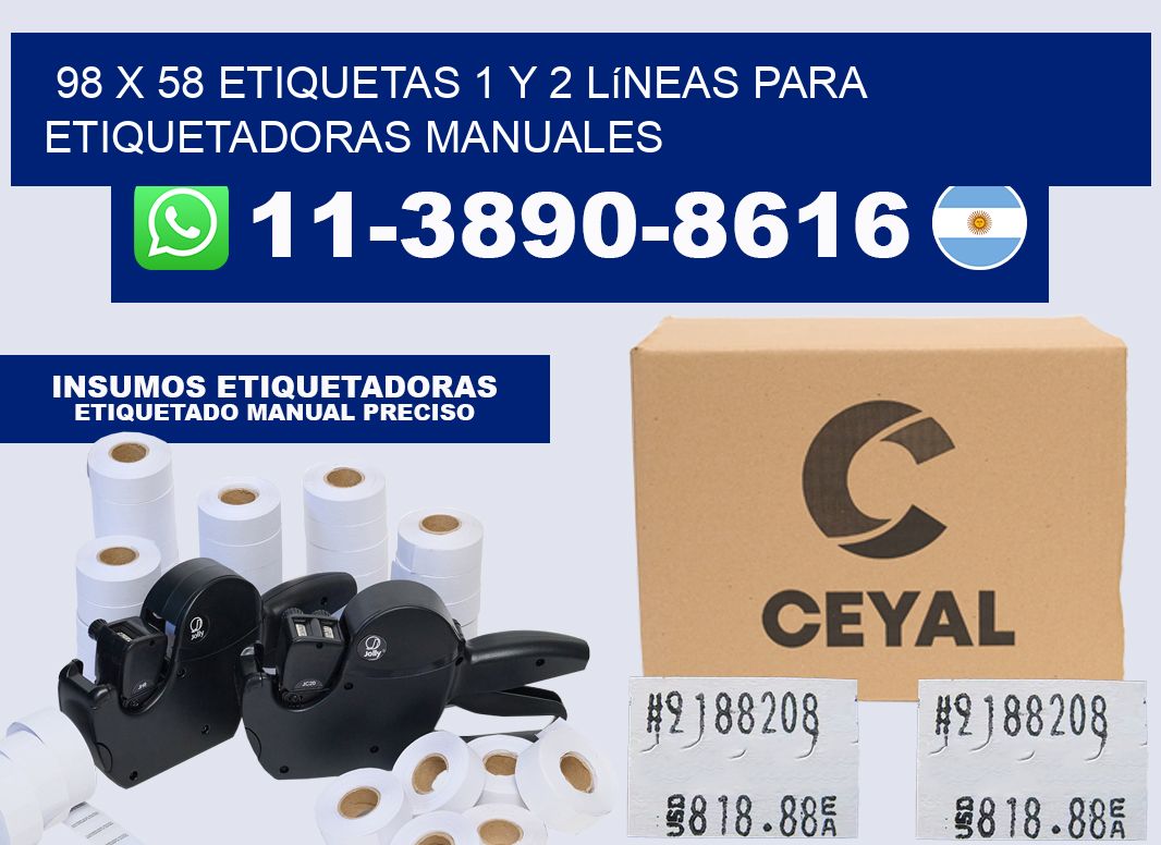 98 x 58 Etiquetas 1 y 2 líneas para etiquetadoras manuales