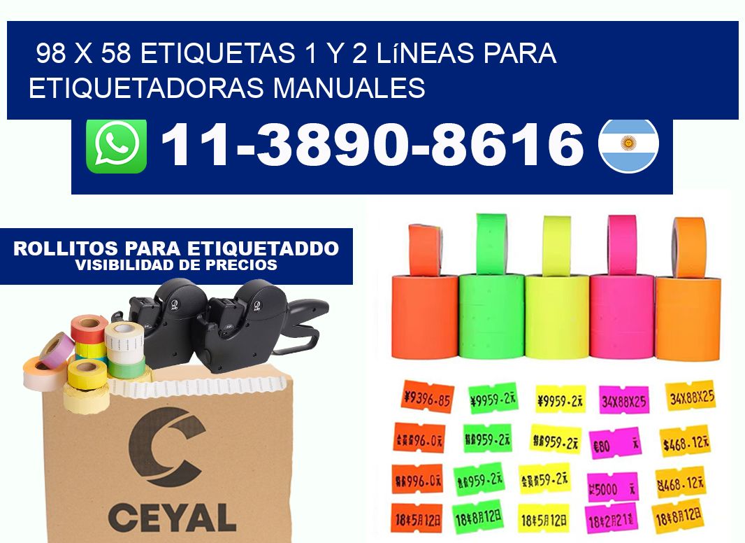 98 x 58 Etiquetas 1 y 2 líneas para etiquetadoras manuales