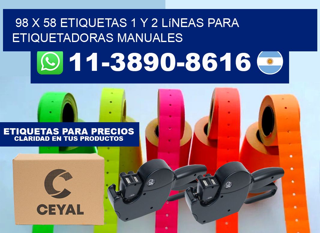 98 x 58 Etiquetas 1 y 2 líneas para etiquetadoras manuales