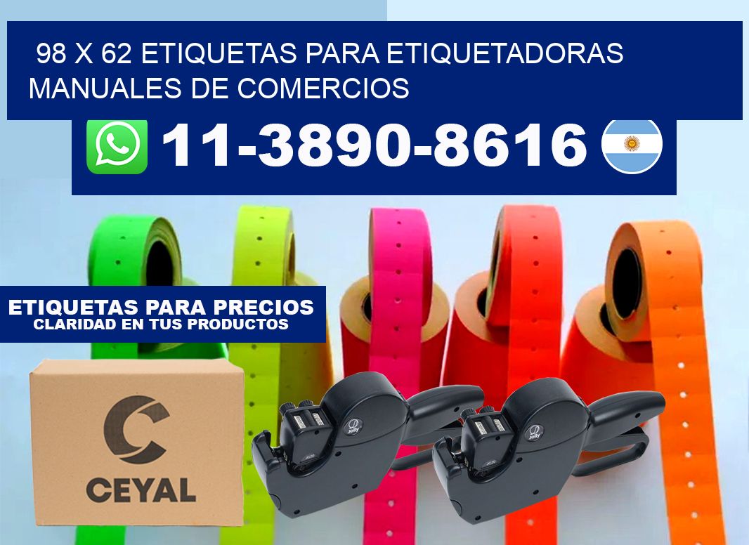 98 x 62 etiquetas para etiquetadoras manuales de comercios