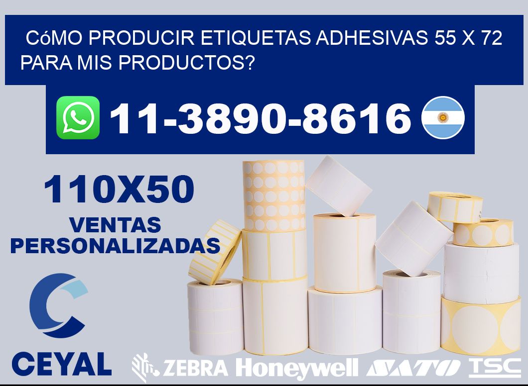 Cómo producir etiquetas adhesivas 55 x 72 para mis productos?