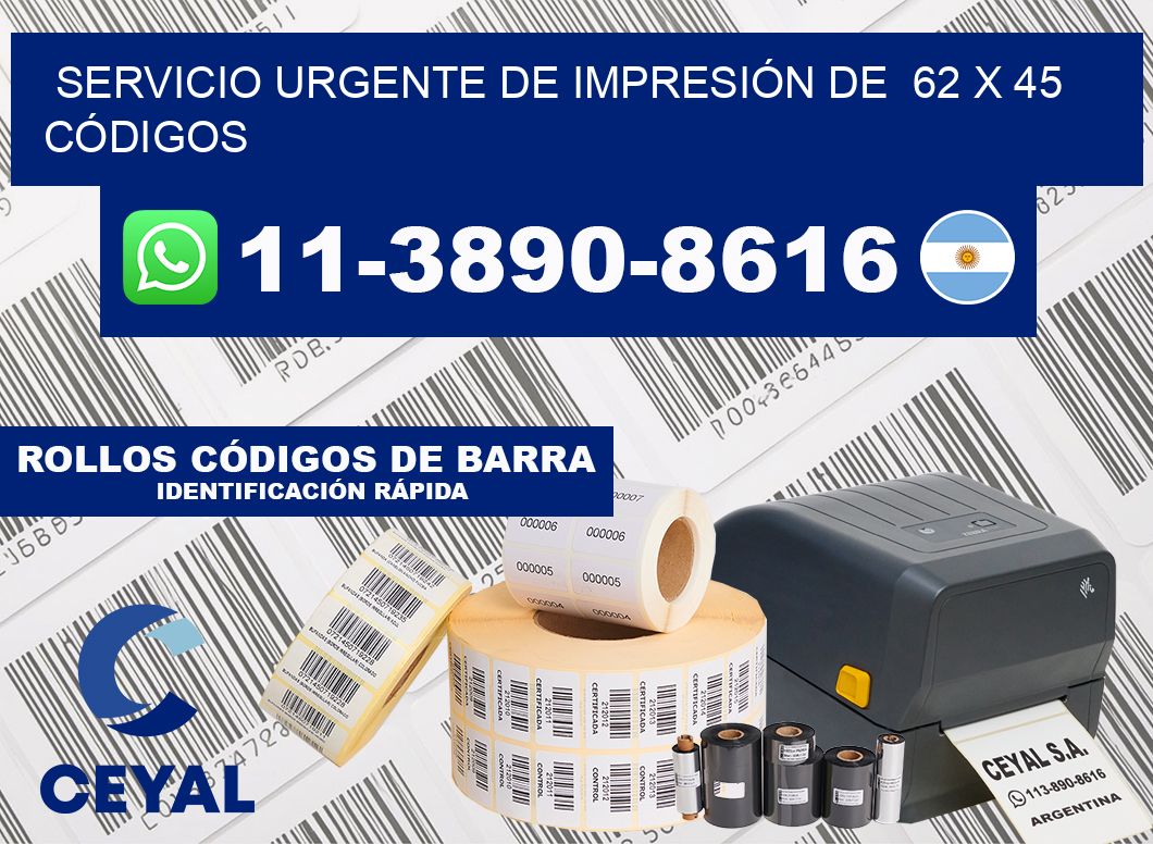 SERVICIO URGENTE DE IMPRESIÓN DE  62 x 45 CÓDIGOS
