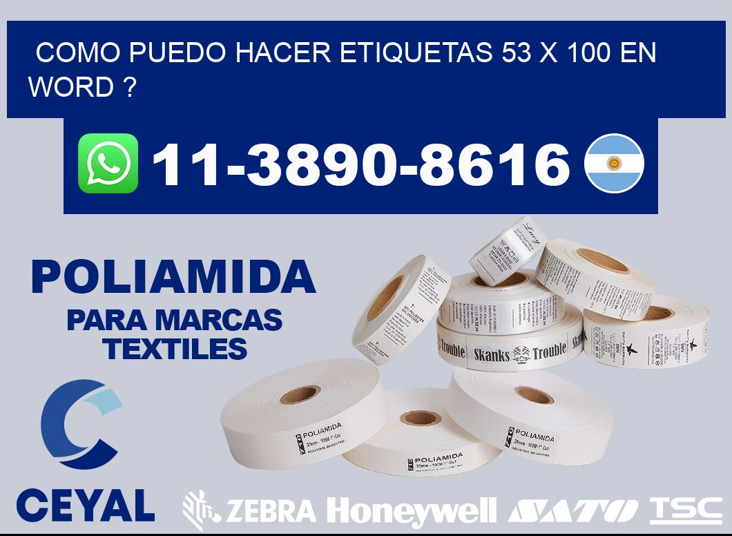 como puedo hacer etiquetas 53 x 100 en word ?