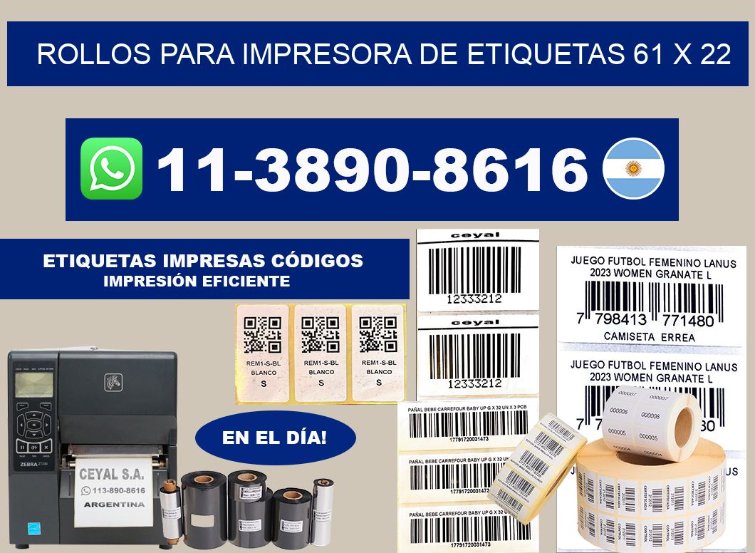 rollos para impresora de etiquetas 61 x 22
