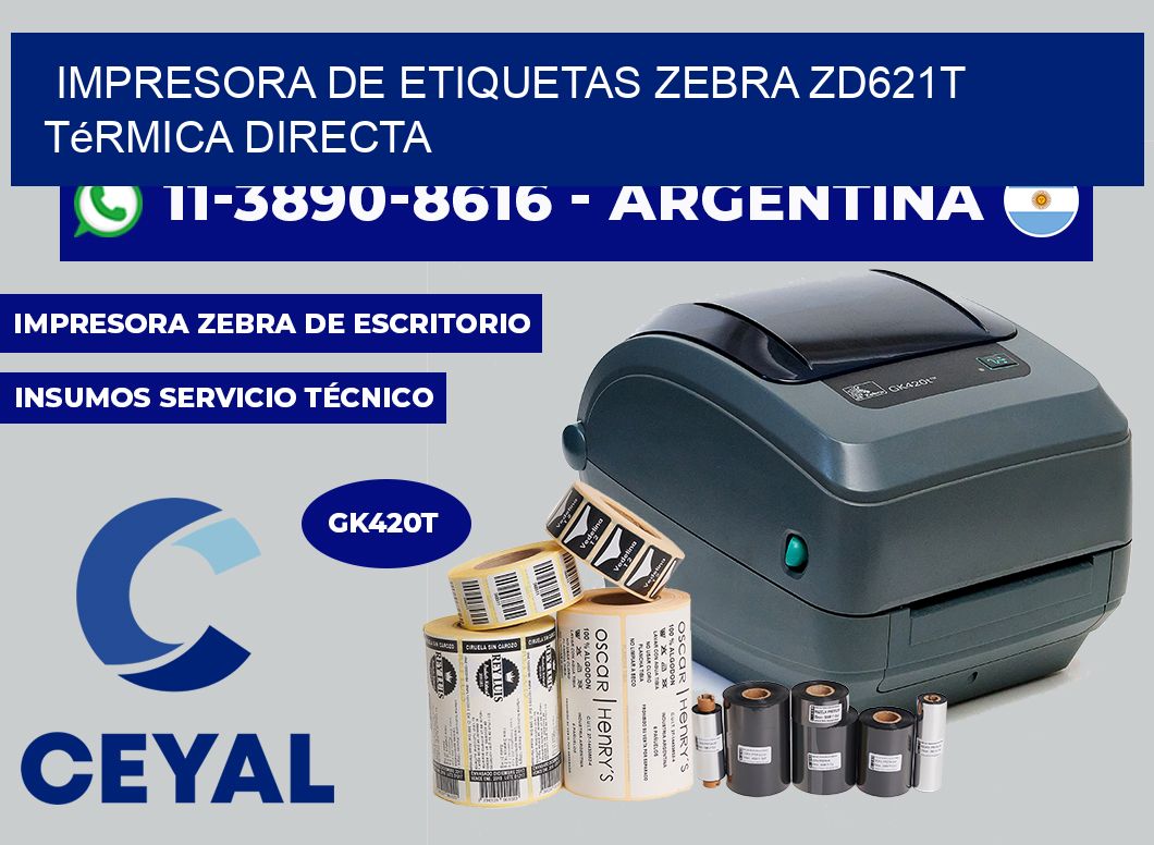 impresora de etiquetas zebra ZD621T térmica directa